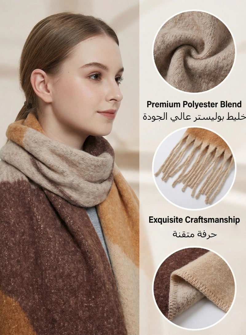 Women's Warm Scarf, Imitation Cashmere Shawl Wrap with Tassels, Plain Wool Design 40x185cm, Soft & Elegant Brown Fashion Scarves - Image 2